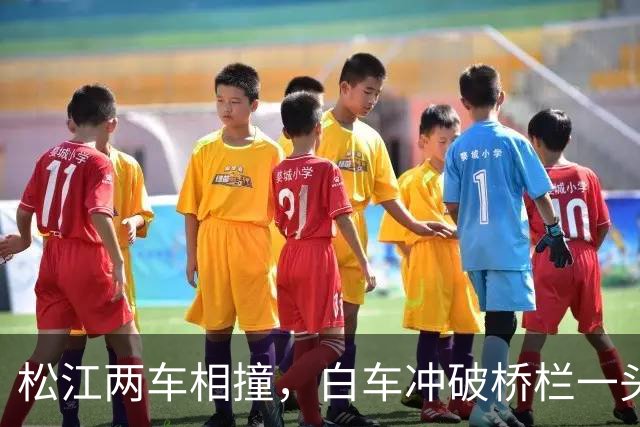 松江两车相撞，白车冲破桥栏一头栽下